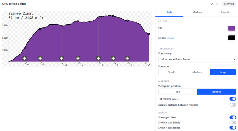 Elevation profile preview in the Trail Tattoo editor
